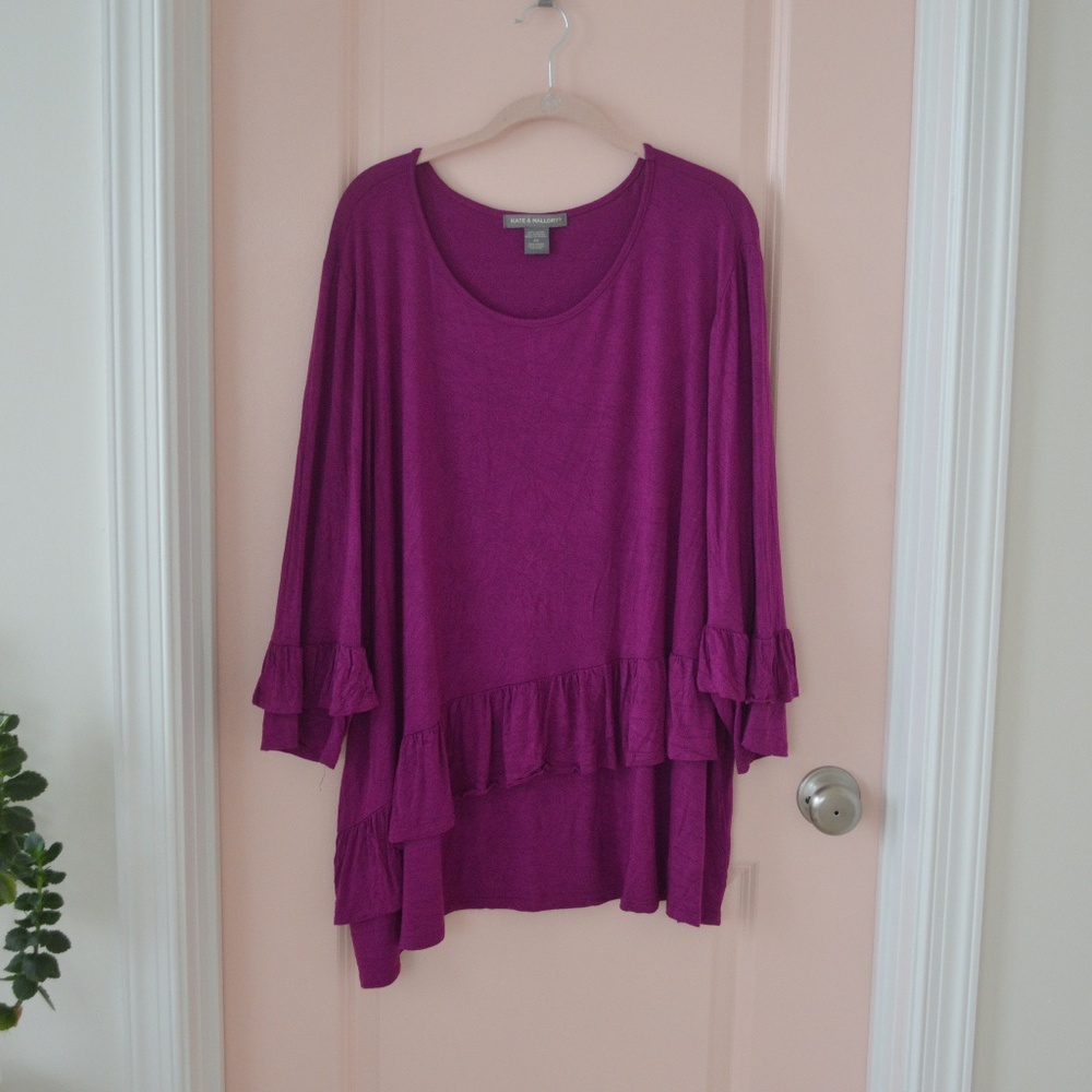 EUC Purple Tiered Ruffle Long Sleeve Shirt